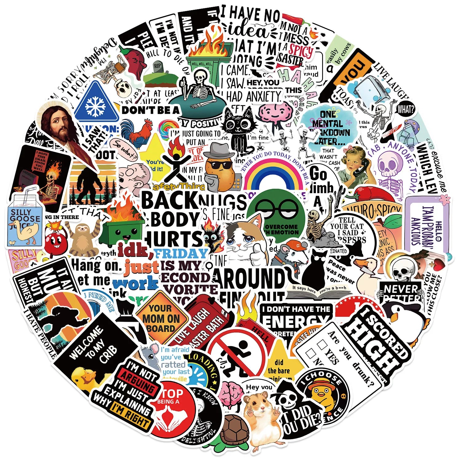 100Pcs Cartoon Snarky MEME Stickers Decals For Phone Scrapbook Skateboard Suitcase Refrigerator Graffiti Aesthetic Stickers
