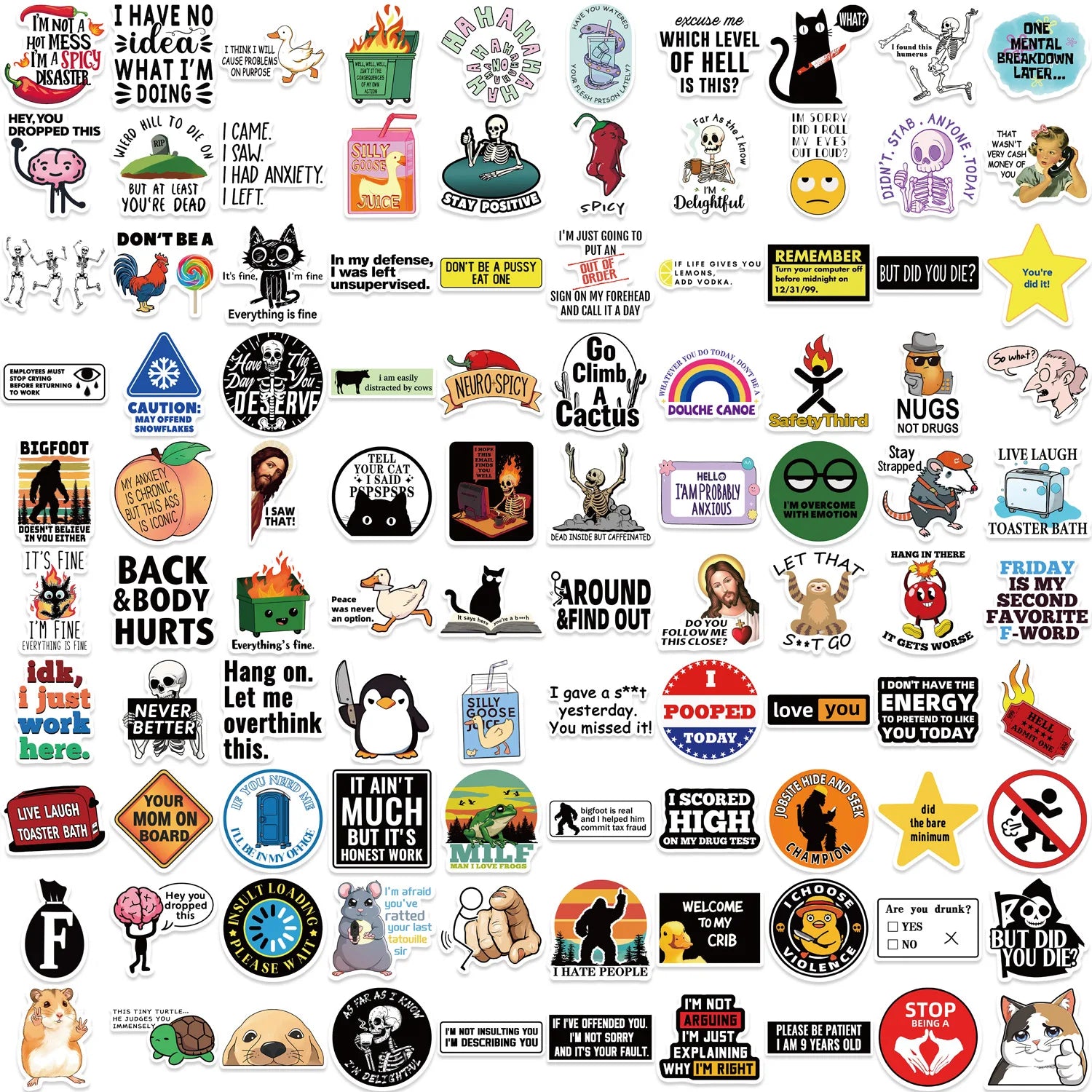 100Pcs Cartoon Snarky MEME Stickers Decals For Phone Scrapbook Skateboard Suitcase Refrigerator Graffiti Aesthetic Stickers