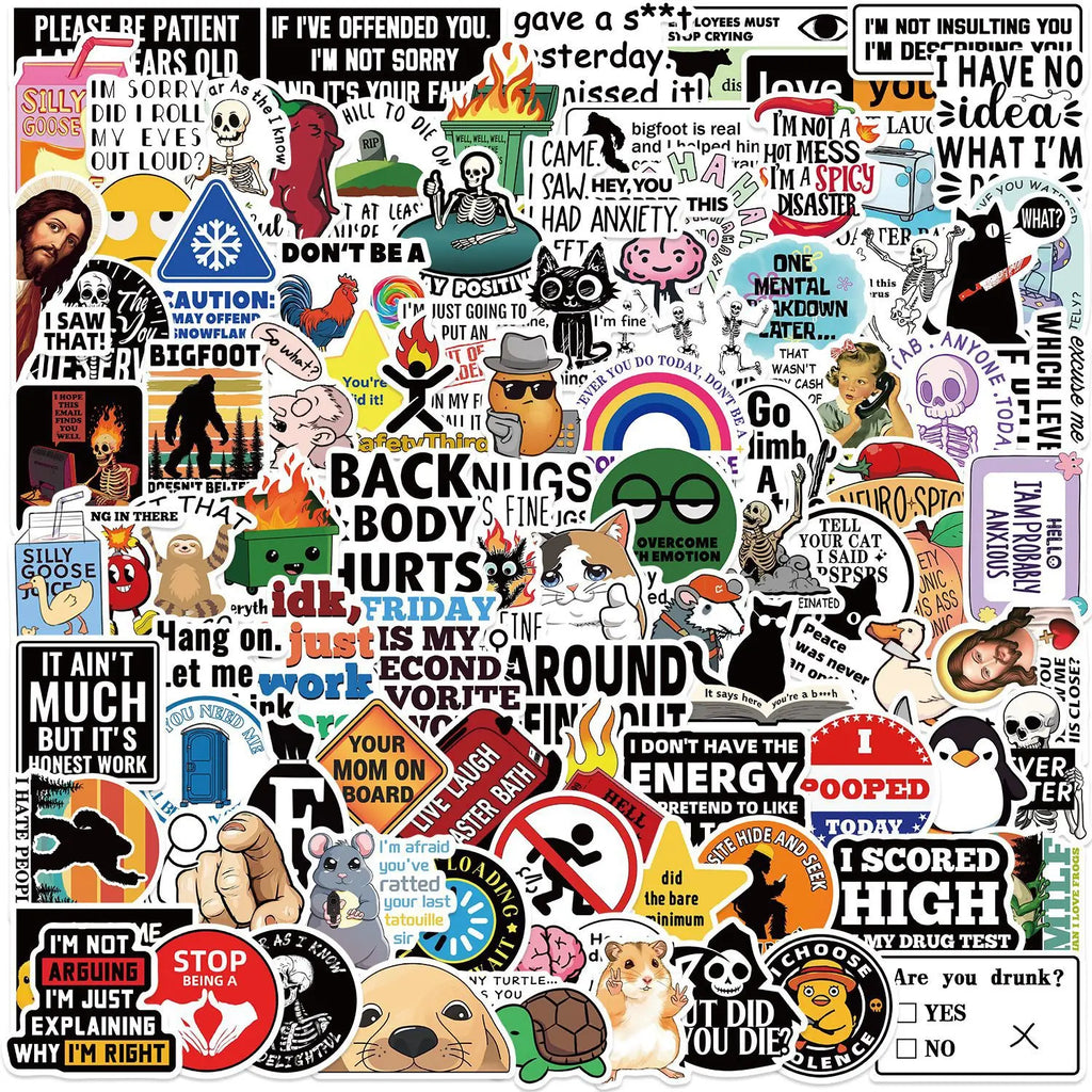 100Pcs Cartoon Snarky MEME Stickers Decals For Phone Scrapbook Skateboard Suitcase Refrigerator Graffiti Aesthetic Stickers