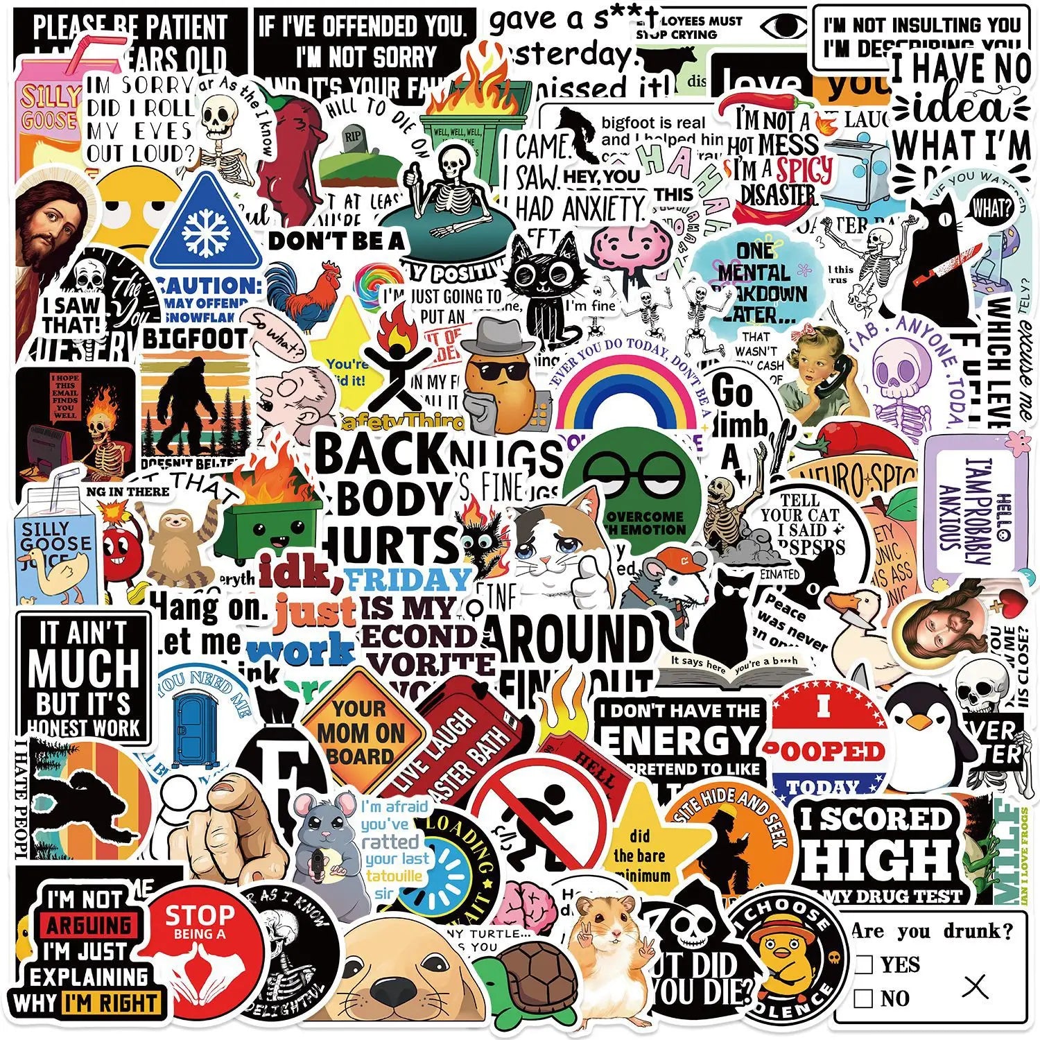 100Pcs Cartoon Snarky MEME Stickers Decals For Phone Scrapbook Skateboard Suitcase Refrigerator Graffiti Aesthetic Stickers