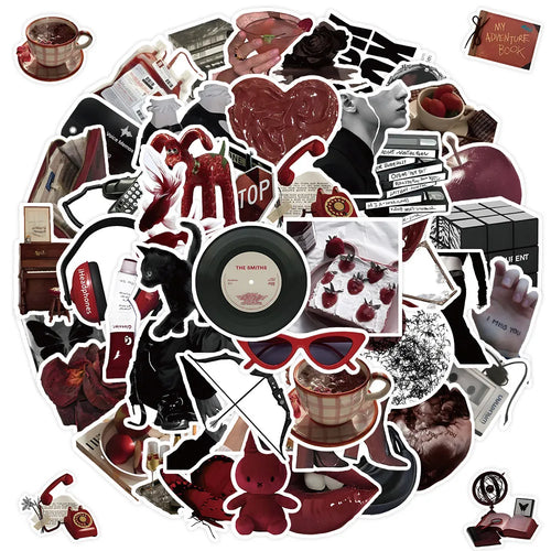 50 Pieces Red & Black Themed Stickers - Decorative Decals for Journals, Phone Cases & Laptops RecordingYourLife Store