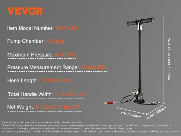 SucceBuy PCP Hand Pump 4 Stage 30Mpa 4500PSI High Pressure Air Rifile Filling Stirrup Pump for Airguns, Paintball Filling, Tire