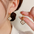 Yupsk Exquisite Elegant Copper Zircon Four-Leaf Flower Dangle Earrings for Women Girls Golden Anniversary Birthday Jewelry