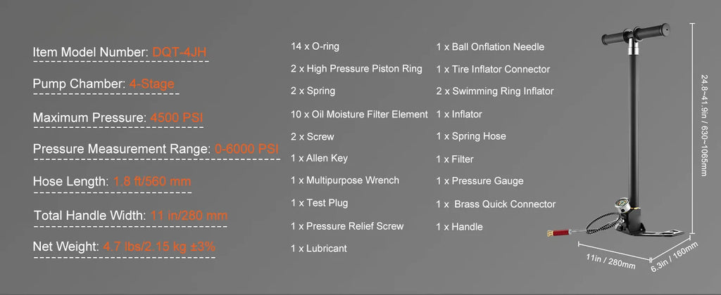 SucceBuy PCP Hand Pump 4 Stage 30Mpa 4500PSI High Pressure Air Rifile Filling Stirrup Pump for Airguns, Paintball Filling, Tire