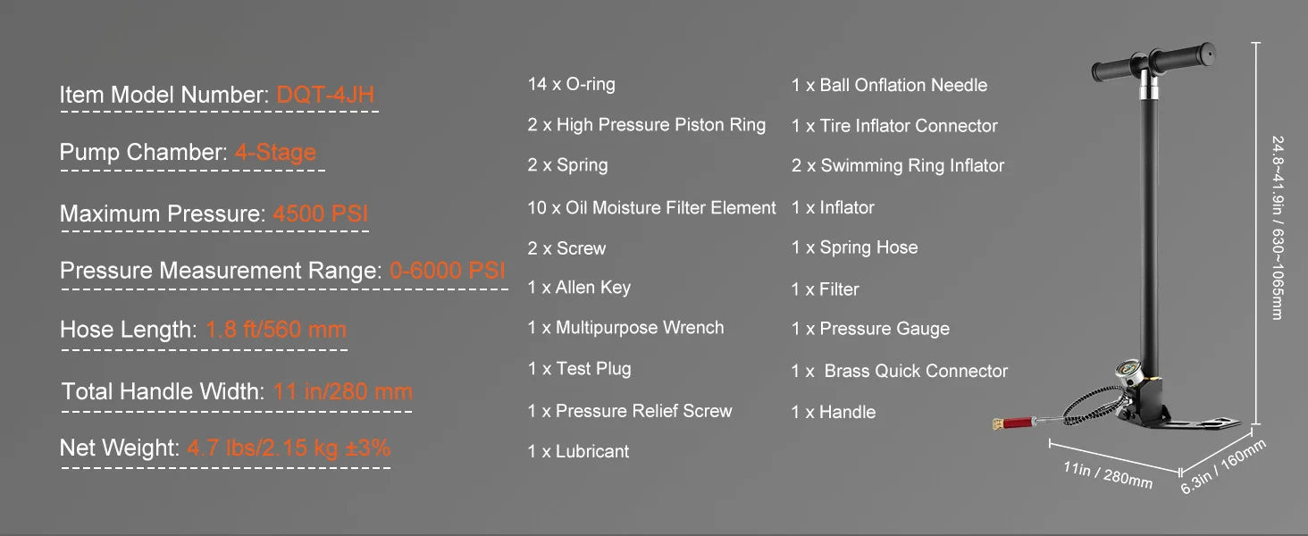 SucceBuy PCP Hand Pump 4 Stage 30Mpa 4500PSI High Pressure Air Rifile Filling Stirrup Pump for Airguns, Paintball Filling, Tire